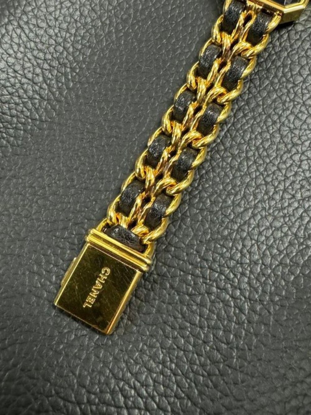 Chanel Premier M /black Leather Cut Glass Bracelet - Picture 5 of 12